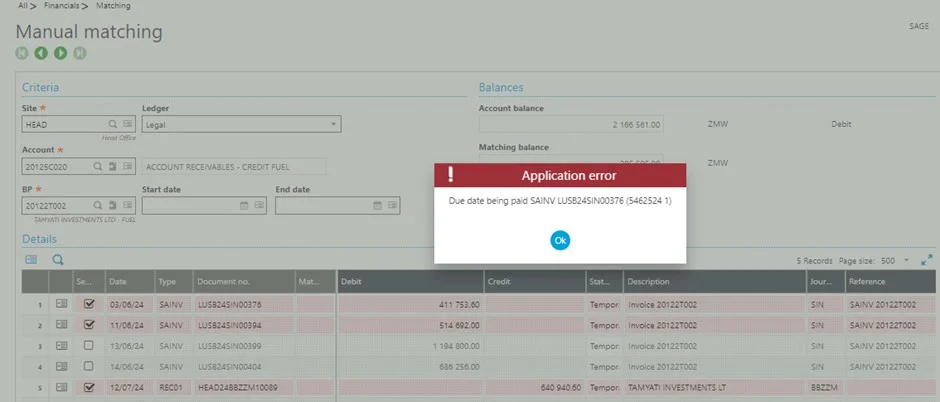 due date paid error in manual matching screen image-1