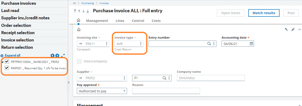 How to create credit note against purchase return in Sage X3  Sage X3